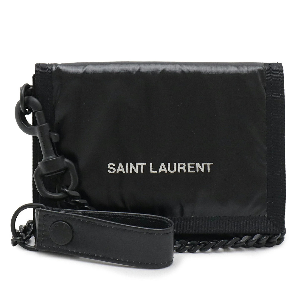 SAINT LAURENT PARIS YSL Yves NUXX Chain Wallet Tri fold Black